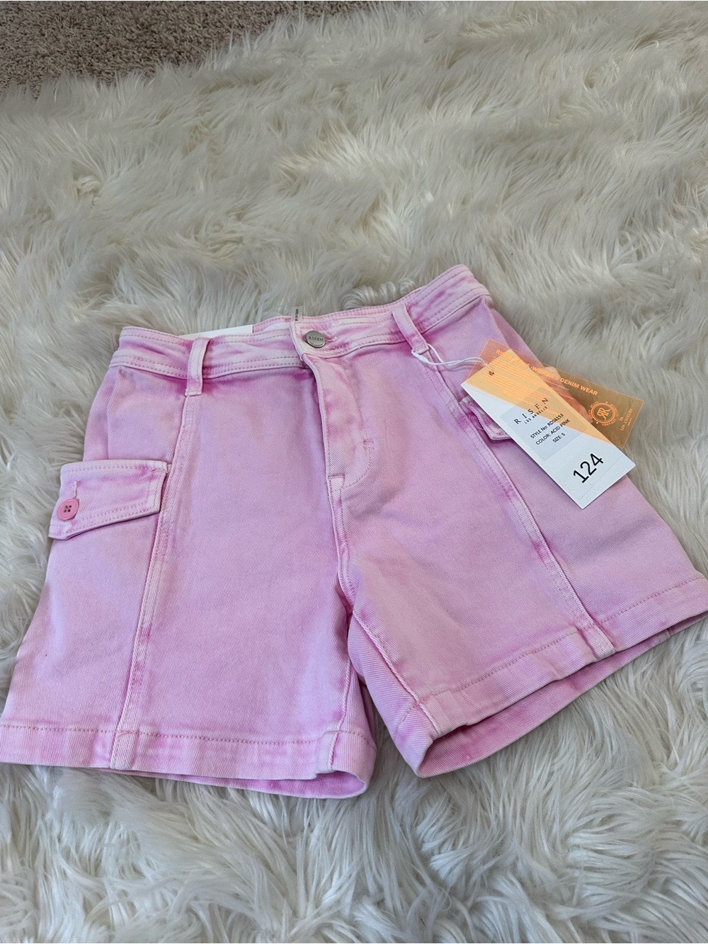 Risen Jeans Women’s Pink Denim Cargo Shorts with Pocket Detail